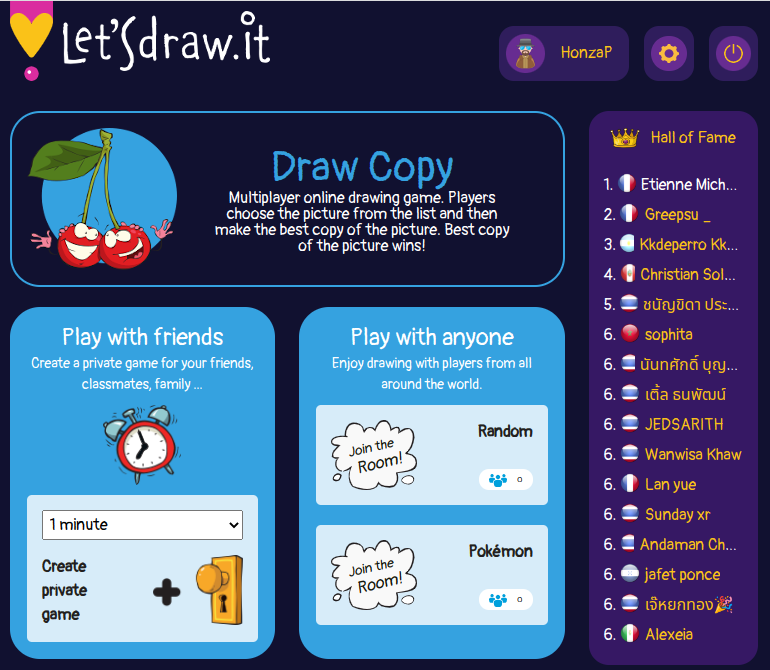 Guess and draw homepage