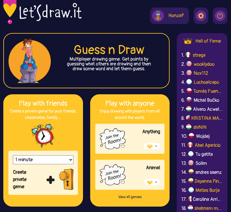 Guess and draw homepage